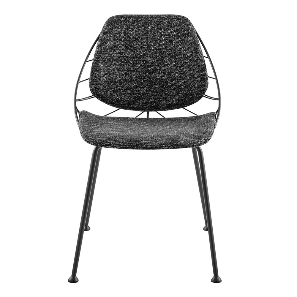 Homeroots Set Of Two Leaf Dark Gray Fabric And Black Dining Chairs  Metal 400688