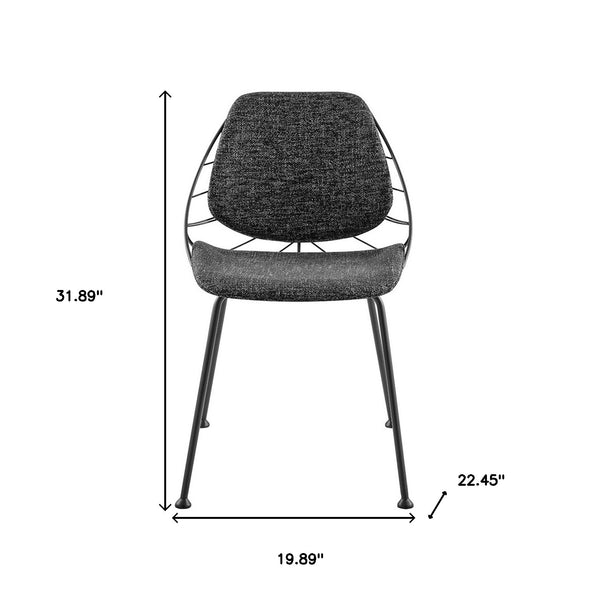Homeroots Set Of Two Leaf Dark Gray Fabric And Black Dining Chairs  Metal 400688