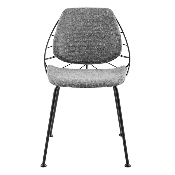 HomeRoots Set of Two Stylish Light Gray & Black Upholstered Dining Chairs with Unique Leaf Backrest Design 400689