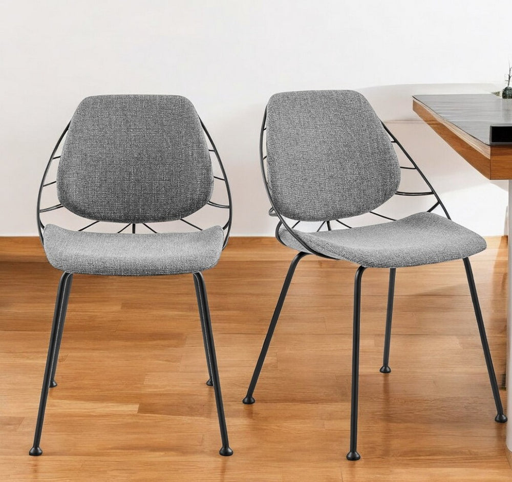 HomeRoots Set of Two Stylish Light Gray & Black Upholstered Dining Chairs with Unique Leaf Backrest Design 400689