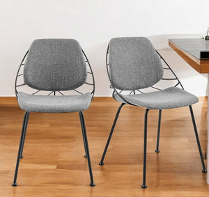 HomeRoots Set of Two Stylish Light Gray & Black Upholstered Dining Chairs with Unique Leaf Backrest Design 400689