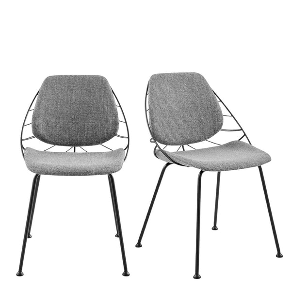 HomeRoots Set of Two Stylish Light Gray & Black Upholstered Dining Chairs with Unique Leaf Backrest Design 400689