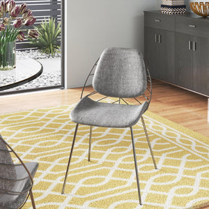 HomeRoots Set of Two Stylish Light Gray & Black Upholstered Dining Chairs with Unique Leaf Backrest Design 400689