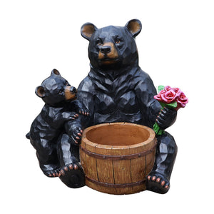 English Elm Outdoor Resin Bear and Cub Planter Sculpture Lifelike Garden Lawn Statue Decor W5398P455471