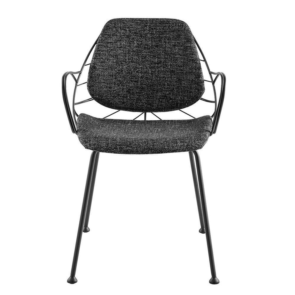 Homeroots Set Of Two Leaf Dark Gray Fabric And Black Dining Armchairs  Metal 400690