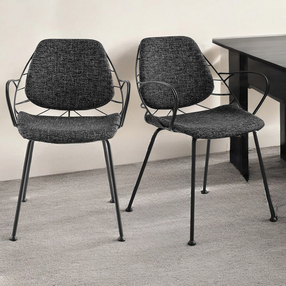 Homeroots Set Of Two Leaf Dark Gray Fabric And Black Dining Armchairs  Metal 400690