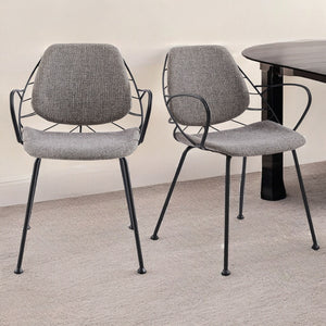 Homeroots Set Of Two Leaf Light Gray Fabric And Black Dining Armchairs  Metal 400691