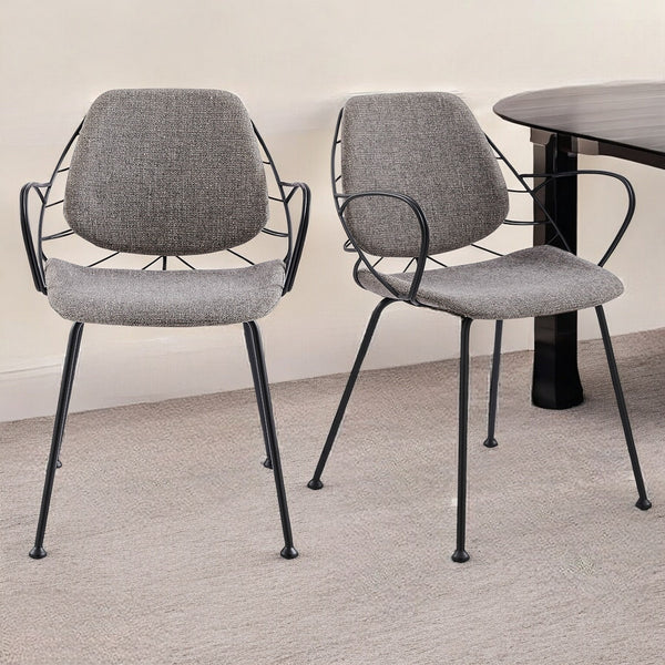 Homeroots Set Of Two Leaf Light Gray Fabric And Black Dining Armchairs  Metal 400691