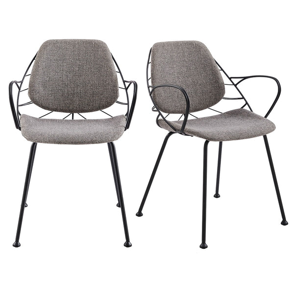 Homeroots Set Of Two Leaf Light Gray Fabric And Black Dining Armchairs  Metal 400691