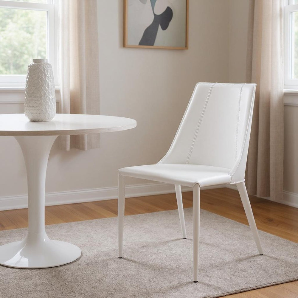 HomeRoots White Upholstered Leather Dining Side Chair - Modern Versatile Accent Seating for Stylish Homes 400697