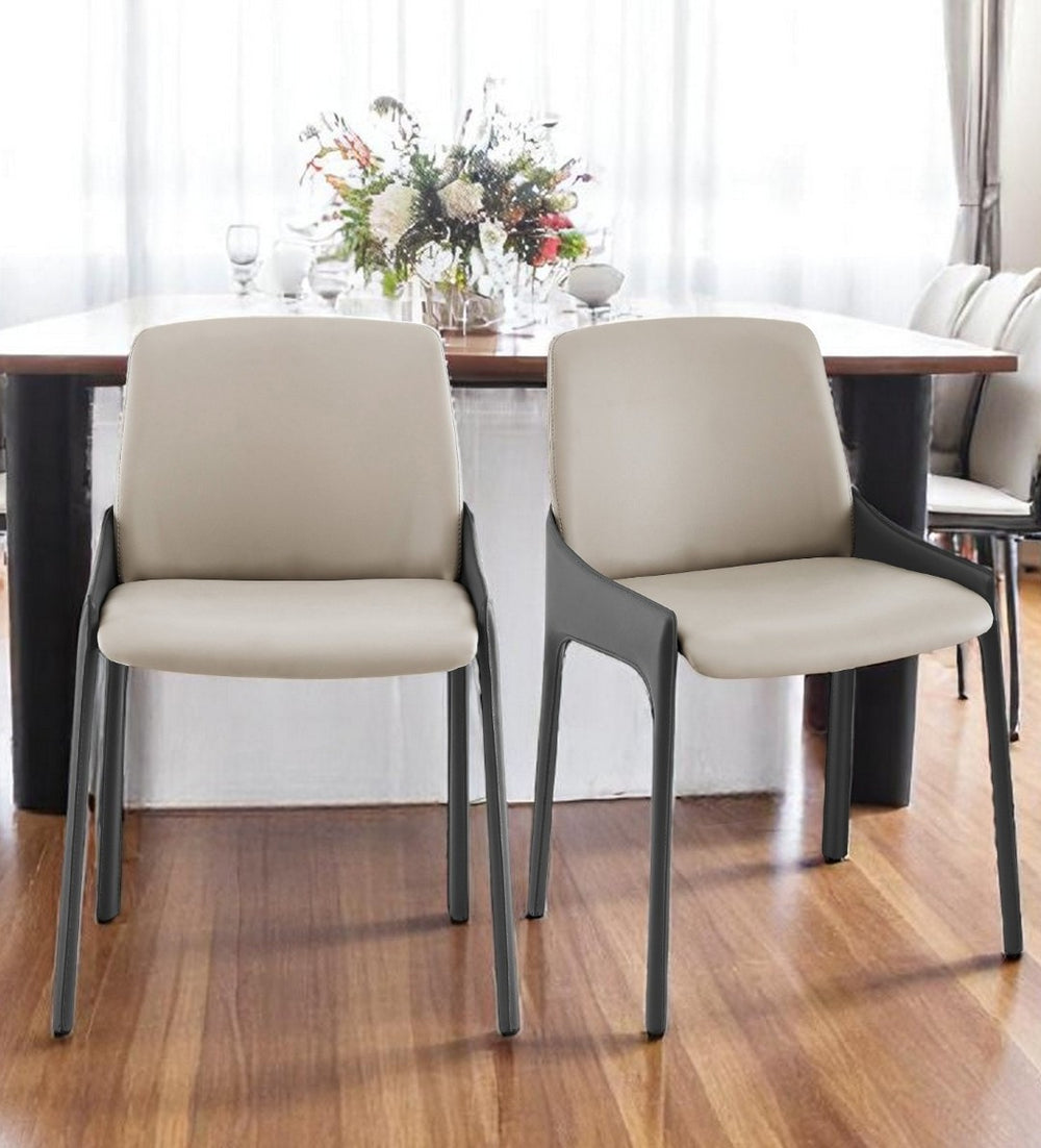 HomeRoots Set of Two Gray & Black Upholstered Leather Side Chairs for Stylish Dining & Versatile Seating 400703