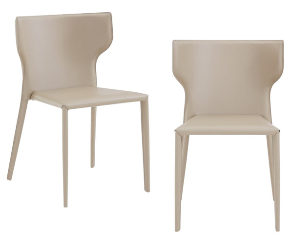 HomeRoots Set of Two Beige Upholstered Leather Dining Chairs with Curved Back for Modern Spaces & Comfort 400704