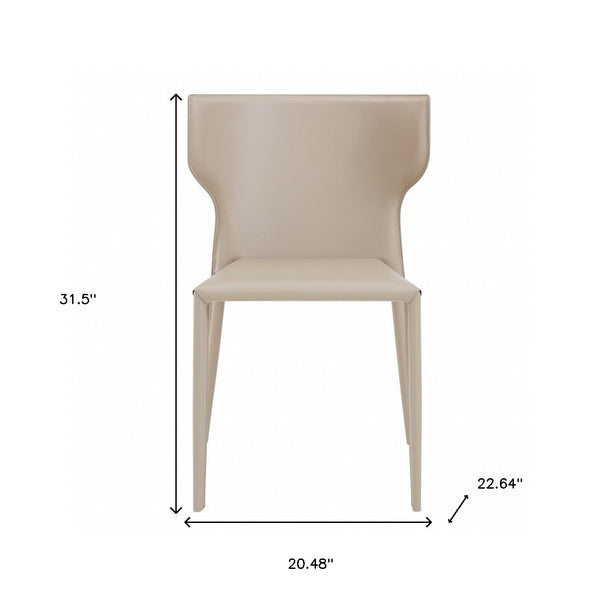 Homeroots Set Of Two Beige Upholstered Leather Curved Back Dining Side Chairs  Metal 400704