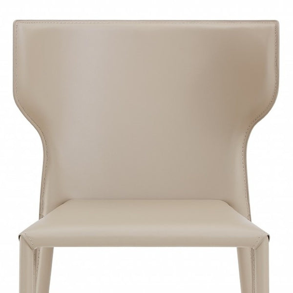 HomeRoots Set of Two Beige Upholstered Leather Dining Chairs with Curved Back for Modern Spaces & Comfort 400704