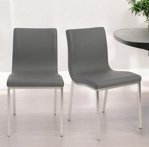 Homeroots Set Of Two Gray And Silver Upholstered Leather Dining Side Chairs  Metal 400708