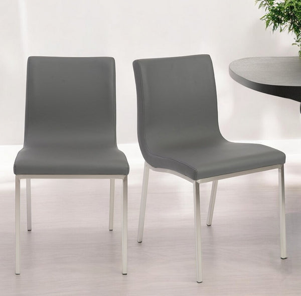 Homeroots Set Of Two Gray And Silver Upholstered Leather Dining Side Chairs  Metal 400708