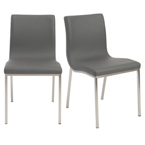 Homeroots Set Of Two Gray And Silver Upholstered Leather Dining Side Chairs  Metal 400708