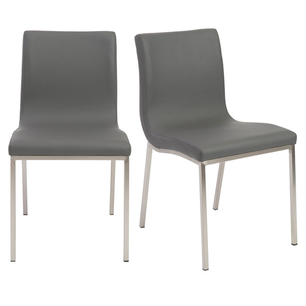 Homeroots Set Of Two Gray And Silver Upholstered Leather Dining Side Chairs  Metal 400708