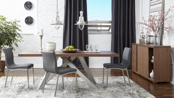 Homeroots Set Of Two Gray And Silver Upholstered Leather Dining Side Chairs  Metal 400708