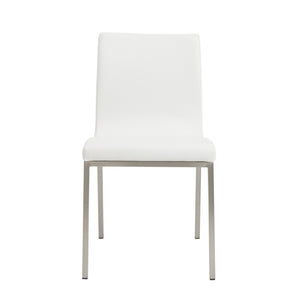HomeRoots Set of Two Minimalist White Faux Leather Chairs - Sleek Design for Modern Dining & Office Spaces 400709