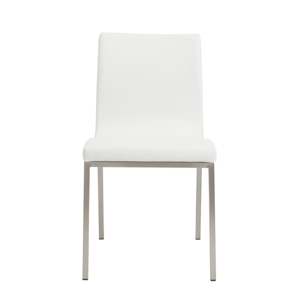 HomeRoots Set of Two Minimalist White Faux Leather Chairs - Sleek Design for Modern Dining & Office Spaces 400709