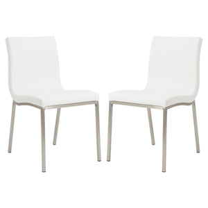 HomeRoots Set of Two Minimalist White Faux Leather Chairs - Sleek Design for Modern Dining & Office Spaces 400709