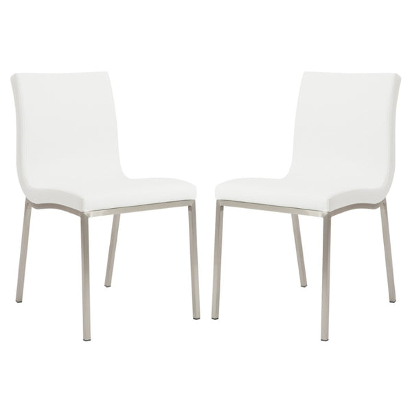 HomeRoots Set of Two Minimalist White Faux Leather Chairs - Sleek Design for Modern Dining & Office Spaces 400709