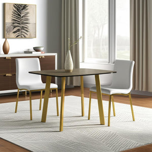 HomeRoots Set of Two Elegant White and Gold Upholstered Leather Dining Chairs for Modern Spaces 400710