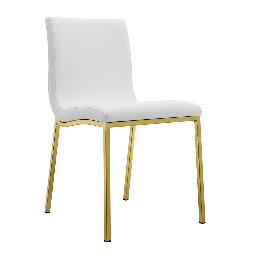Homeroots Set Of Two Minimalist White Faux Faux Leather And Gold Chairs  Metal 400710