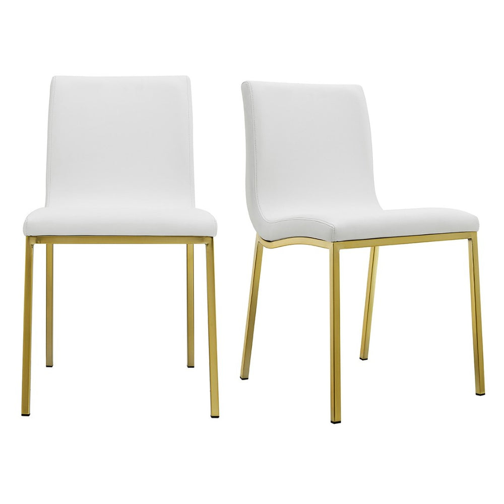 HomeRoots Set of Two Elegant White and Gold Upholstered Leather Dining Chairs for Modern Spaces 400710