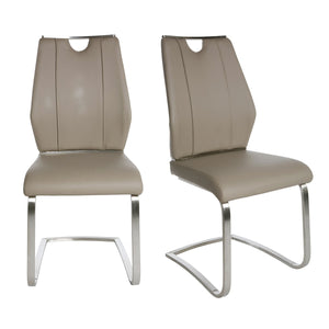 Homeroots Set Of Two Beige Faux Leather Cantilever Chairs  Metal 400713