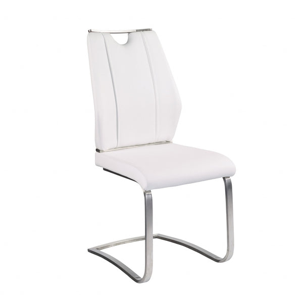 Homeroots Set Of Two White Faux Leather Cantilever Chairs  Metal 400714