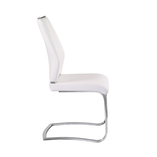 Homeroots Set Of Two White Faux Leather Cantilever Chairs  Metal 400714