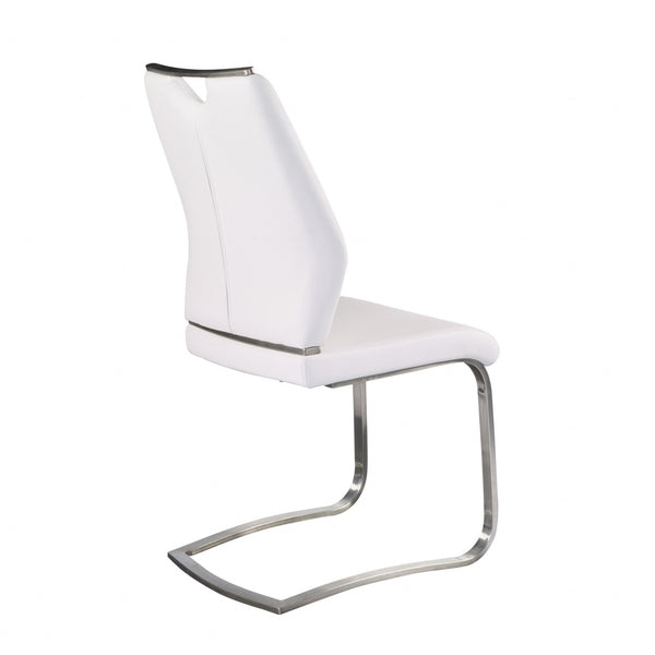Homeroots Set Of Two White Faux Leather Cantilever Chairs  Metal 400714