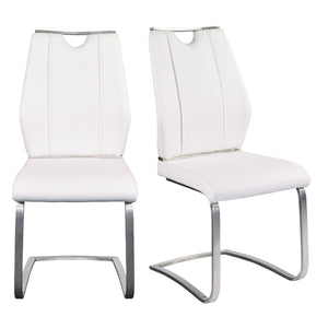 Homeroots Set Of Two White Faux Leather Cantilever Chairs  Metal 400714