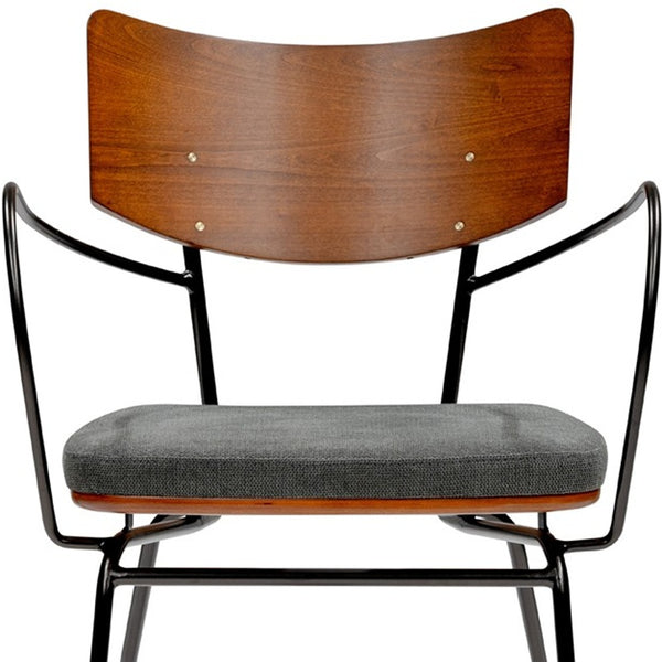 Homeroots Set Of Two Gray And Black Upholstered Fabric Open Back Dining Arm Chairs  Metal And Wood 400718