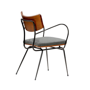 Homeroots Set Of Two Gray And Black Upholstered Fabric Open Back Dining Arm Chairs  Metal And Wood 400718