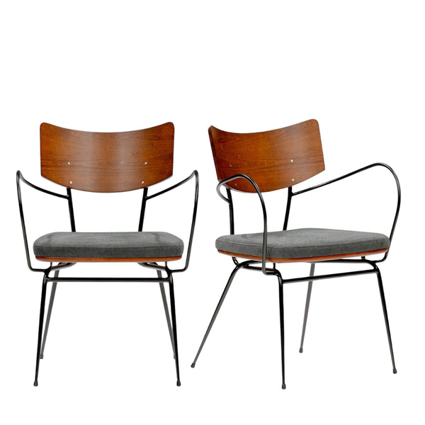 Homeroots Set Of Two Gray And Black Upholstered Fabric Open Back Dining Arm Chairs  Metal And Wood 400718