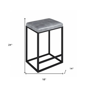 Homeroots Set Of Two " Gray And Black Faux Leather And Metal Backless Counter Height Bar Chairs   400721