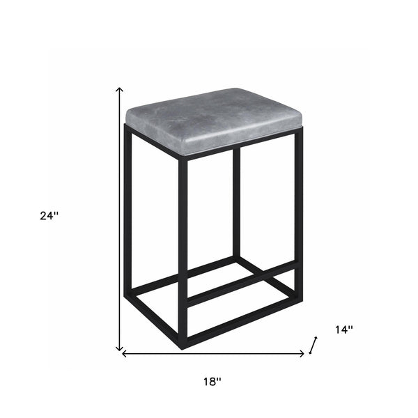 Homeroots Set Of Two " Gray And Black Faux Leather And Metal Backless Counter Height Bar Chairs   400721