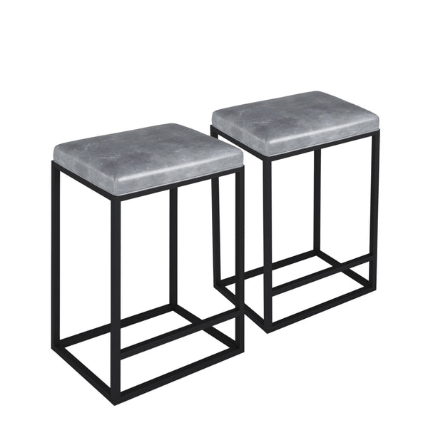 Homeroots Set Of Two " Gray And Black Faux Leather And Metal Backless Counter Height Bar Chairs   400721