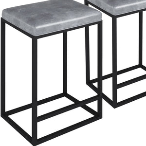 Homeroots Set Of Two " Gray And Black Faux Leather And Metal Backless Counter Height Bar Chairs   400721