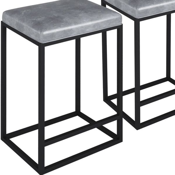 Homeroots Set Of Two " Gray And Black Faux Leather And Metal Backless Counter Height Bar Chairs   400721