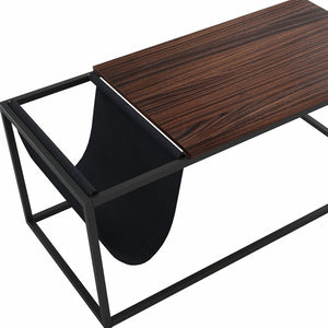Homeroots 43" Brown And Black Metal Coffee Table With Shelf   400722