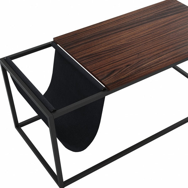 Homeroots 43" Brown And Black Metal Coffee Table With Shelf   400722