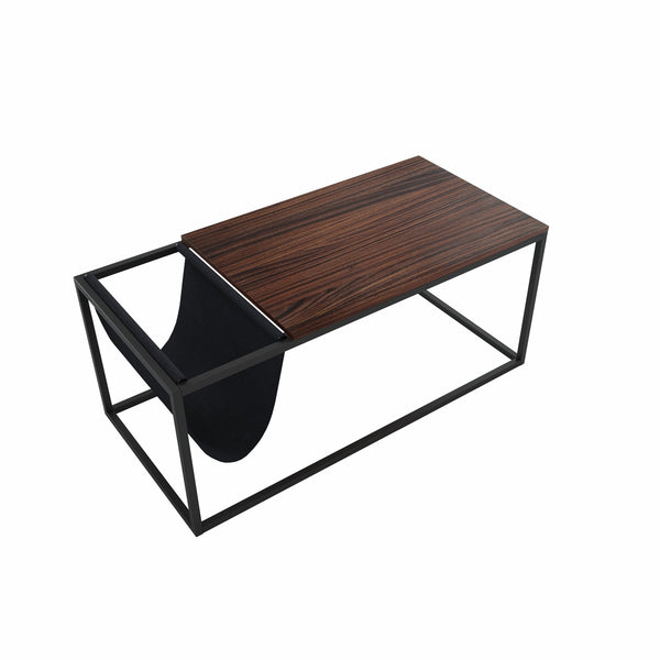 Homeroots 43" Brown And Black Metal Coffee Table With Shelf   400722