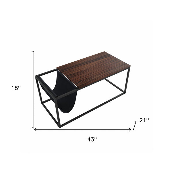 Homeroots 43" Brown And Black Metal Coffee Table With Shelf   400722
