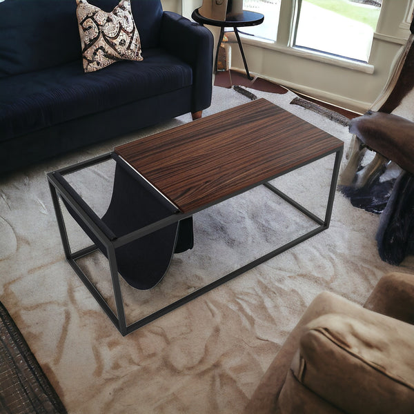 Homeroots 43" Brown And Black Metal Coffee Table With Shelf   400722