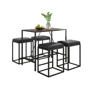 Homeroots Modern Geo Black And Walnut Five Piece Bar Set  Metal Powder,Coated ,Faux,Leather ,Mdf Wood 400723