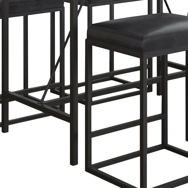 Homeroots Modern Geo Black And Walnut Five Piece Bar Set  Metal Powder,Coated ,Faux,Leather ,Mdf Wood 400723